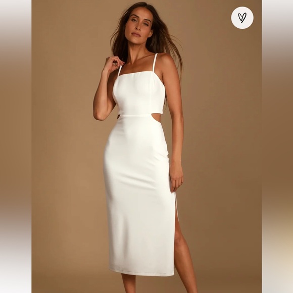 Lulu’s White Cutout Midi Dress - Brides Bachelorette Rehearsal Shower - Picture 1 of 6